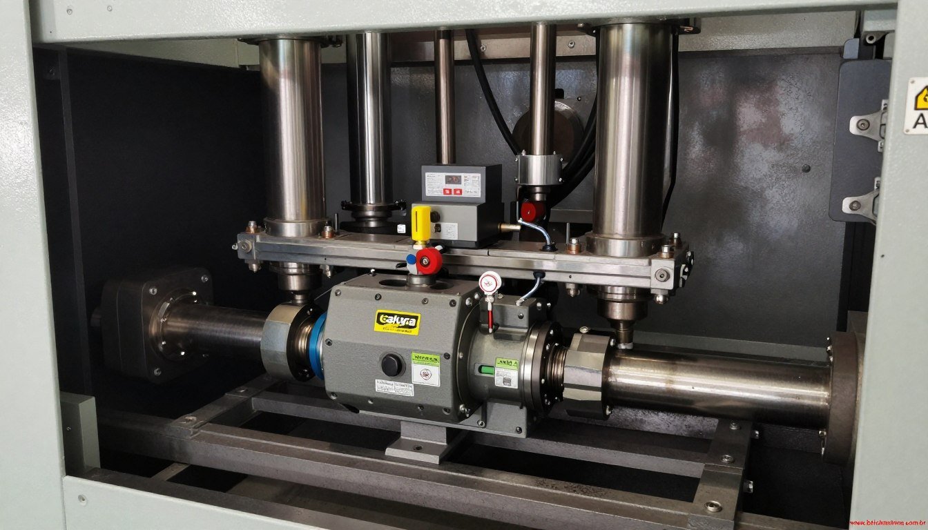 Detalhe do sistema hidráulico da maquina de fabricar bloco QT5-15