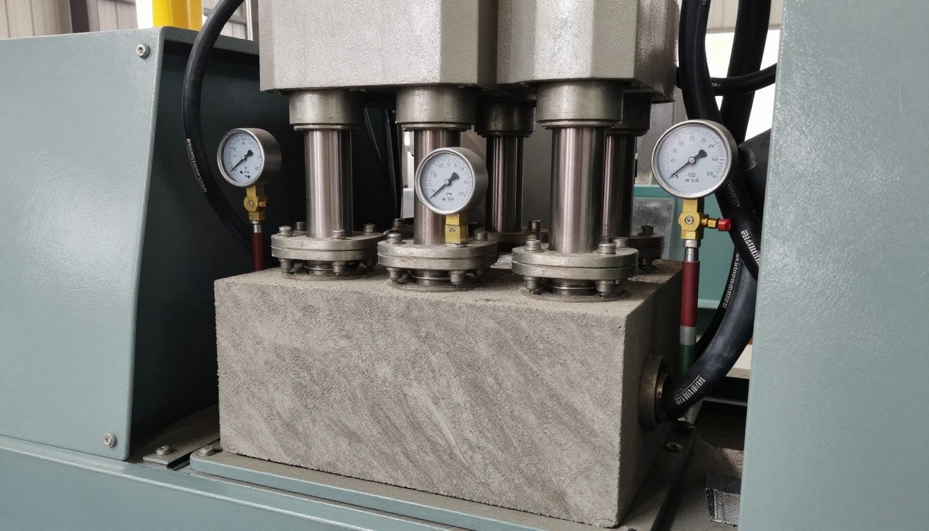 Detalhes técnicos do sistema hidráulico da máquina de blocos MAIKONG