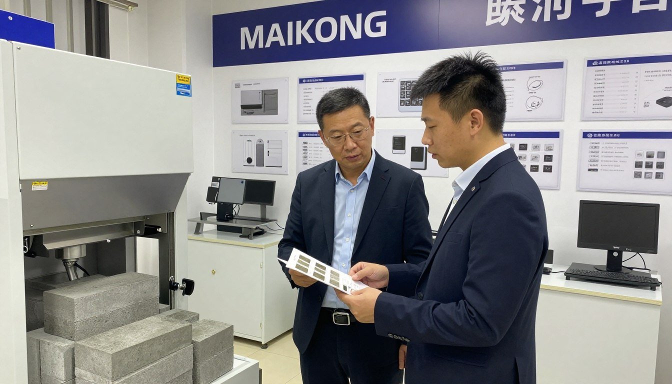 Empresário analisando diferentes modelos de maquina de cimento para escolha