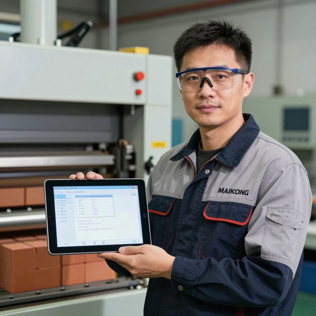 Engenheiro de suporte técnico da MAIKONG com equipamento de diagnóstico