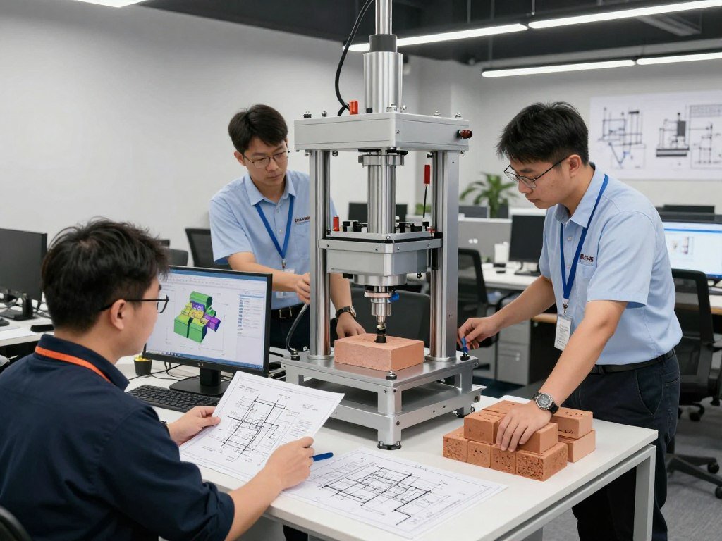 Equipe de engenheiros MAIKONG desenvolvendo nova prensa para tijolos ecologicos