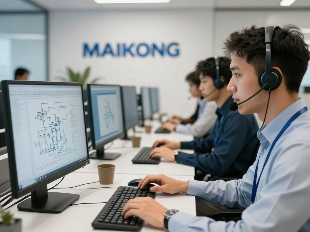 Equipe de suporte técnico MAIKONG atendendo clientes brasileiros via WhatsApp