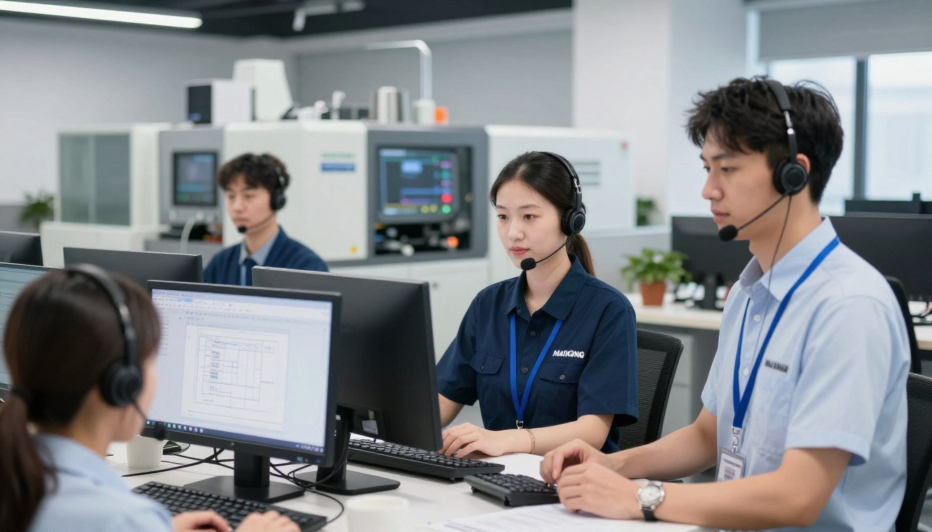 Equipe de suporte técnico da MAIKONG para máquinas de blocos de concreto