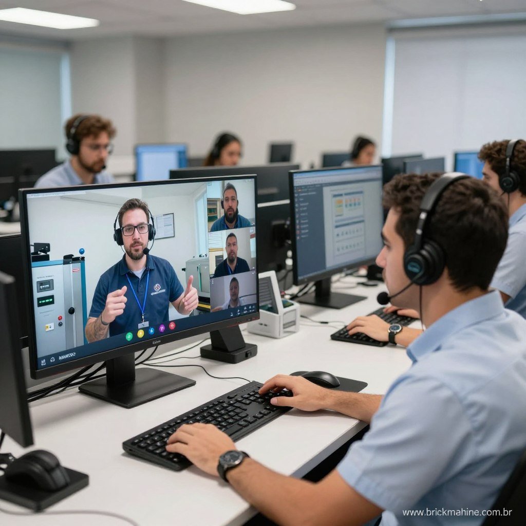 Equipe de suporte técnico para máquinas de fabricação de blocos