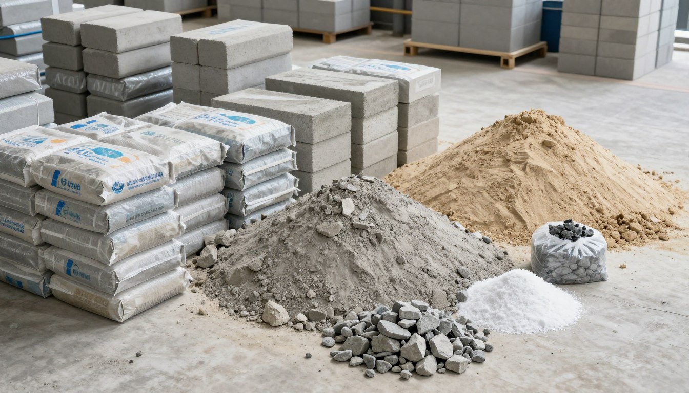 Matérias-primas para fabricação de blocos de concreto