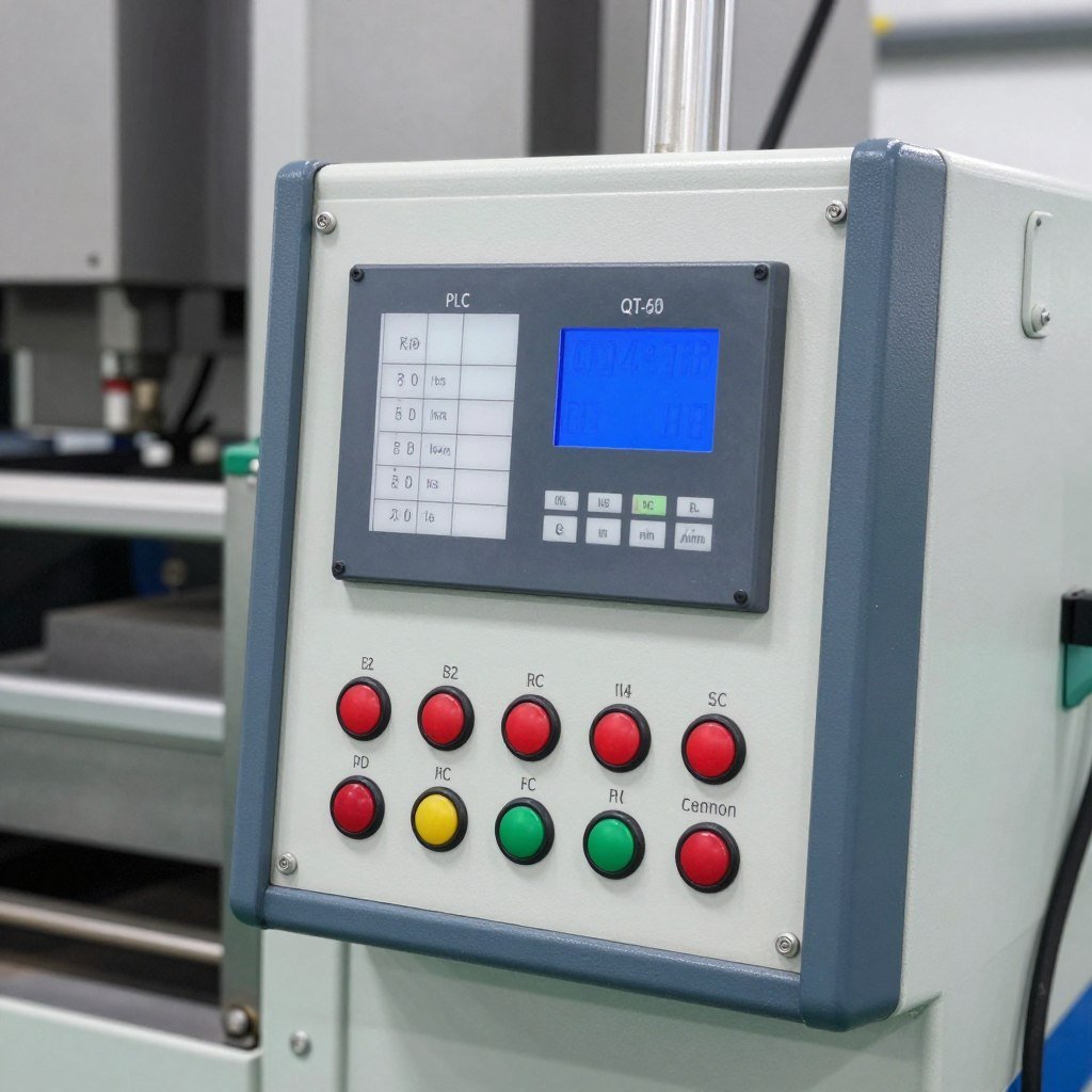 Painel de controle da máquina QT4-15B com sistema PLC