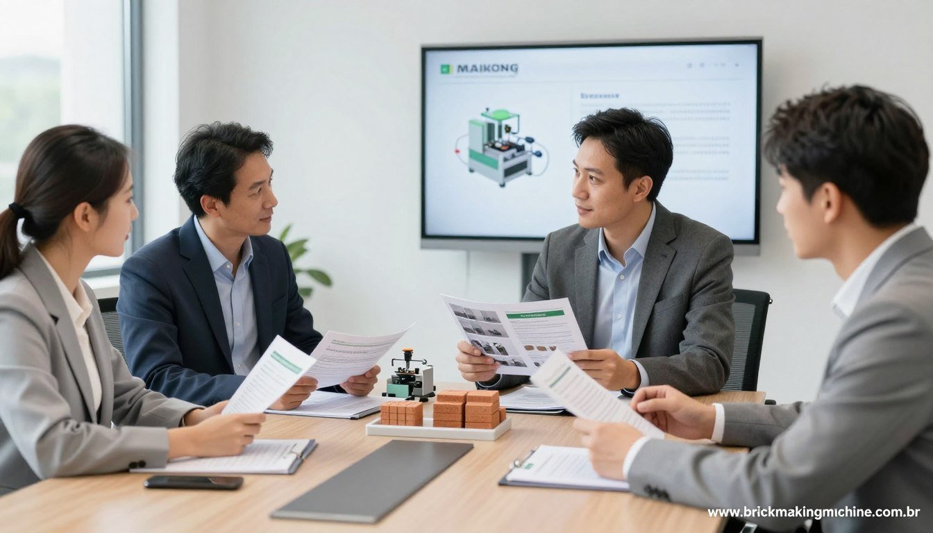 Parceiros MAIKONG em reunião de negócios discutindo estratégias de distribuição