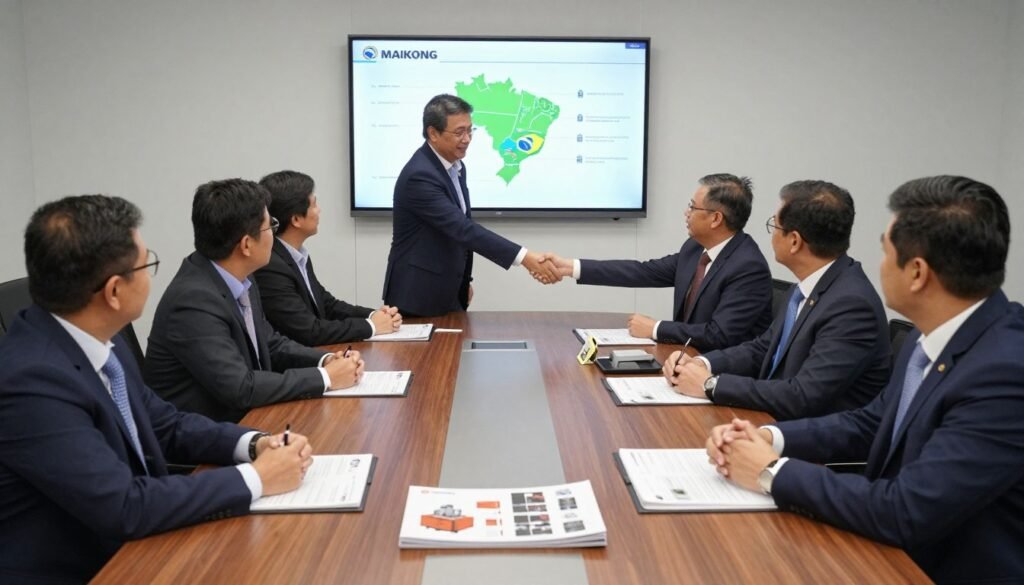 Reunião de negócios entre representantes da MAIKONG e distribuidores brasileiros