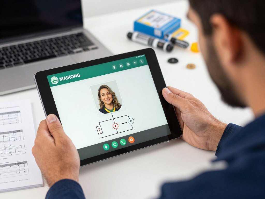 Técnico MAIKONG oferecendo suporte via WhatsApp para cliente brasileiro