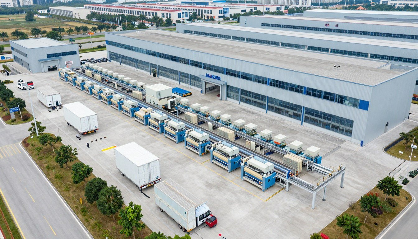 Fábrica da MAIKONG em GD, SZ, com linha de produção de máquinas para tijolo ecológico