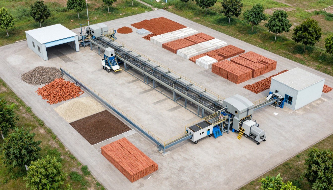 Layout otimizado de uma fábrica de tijolos ecológicos com equipamentos MAIKONG