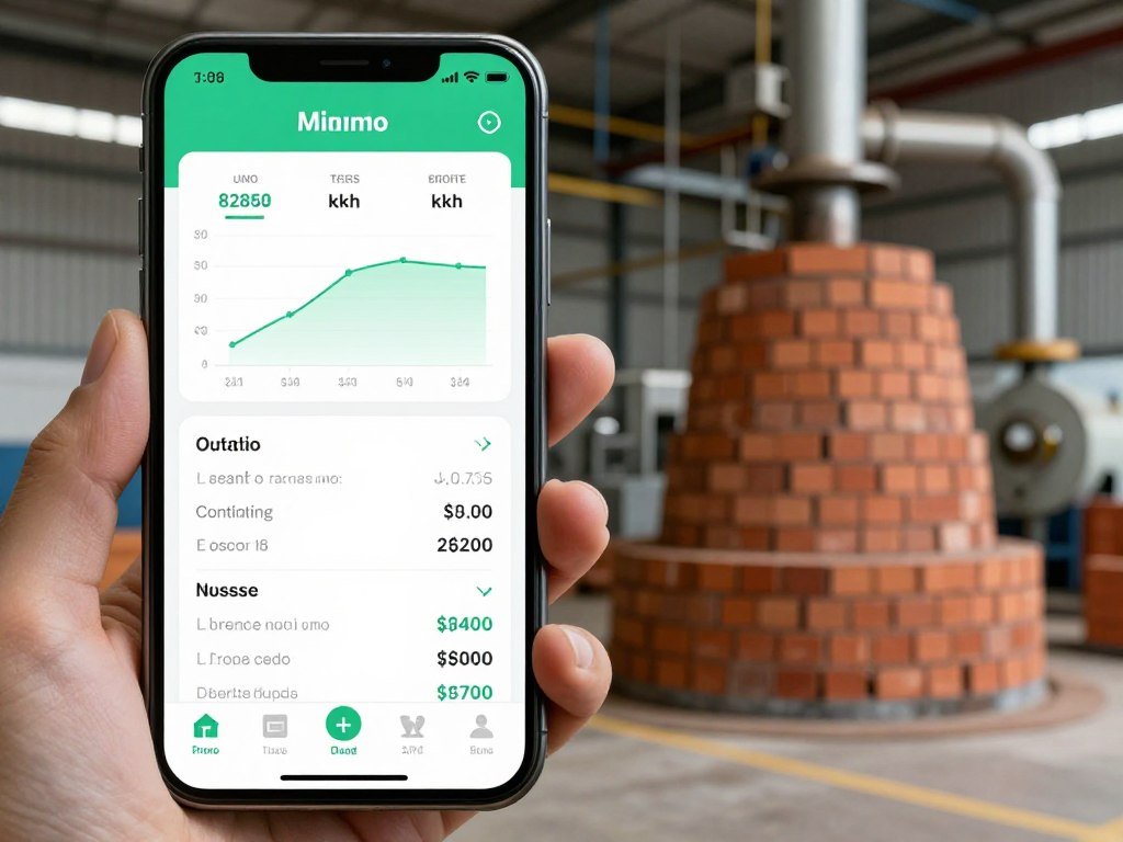 Aplicativo mobile mostrando monitoramento em tempo real de consumo de energia da produção de tijolos