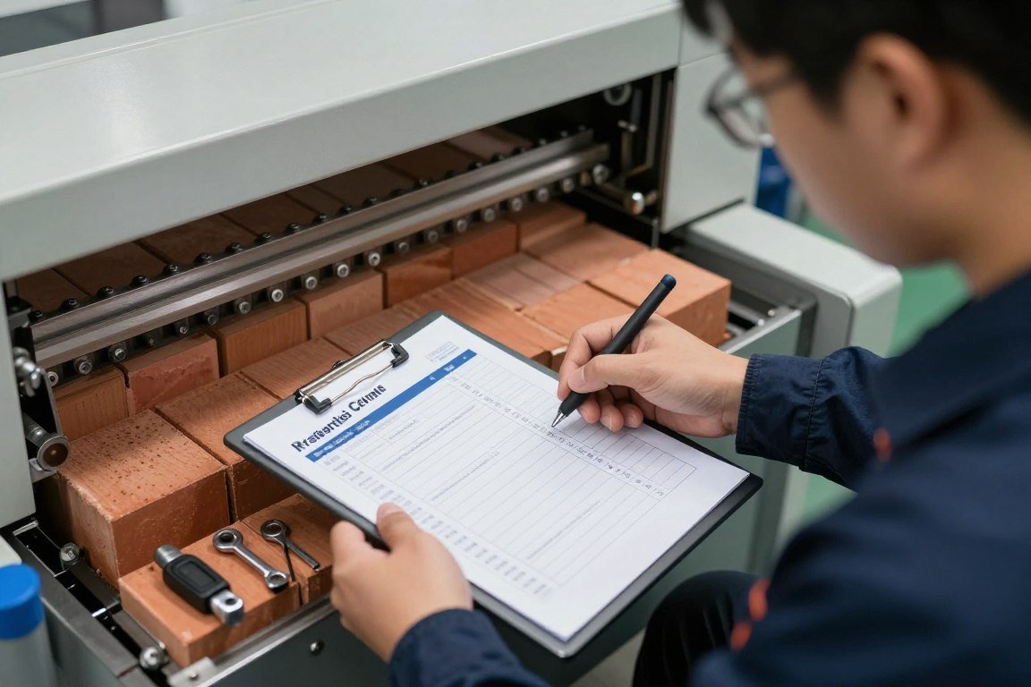 Checklist de manutenção preventiva sendo realizado em máquina MAIKONG por técnico certificado