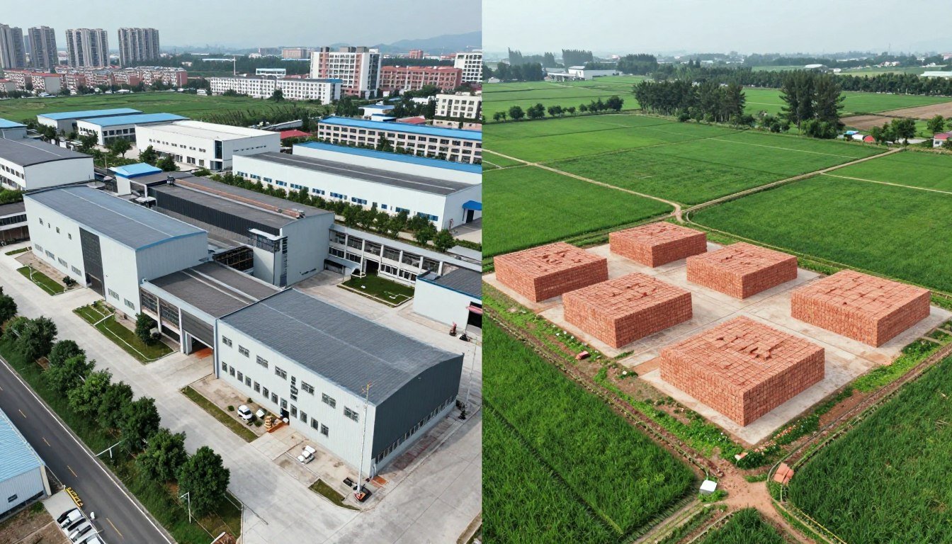 Comparação entre fábrica de tijolo ecológico em área urbana e zona rural