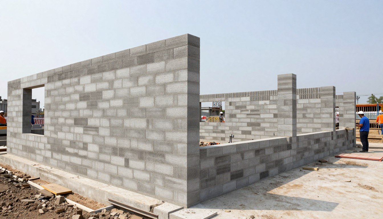 Construção moderna utilizando tijolos ecológicos em paredes estruturais