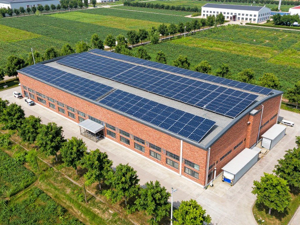 Environmental protection concept showing ecological brick production facility in harmony with nature