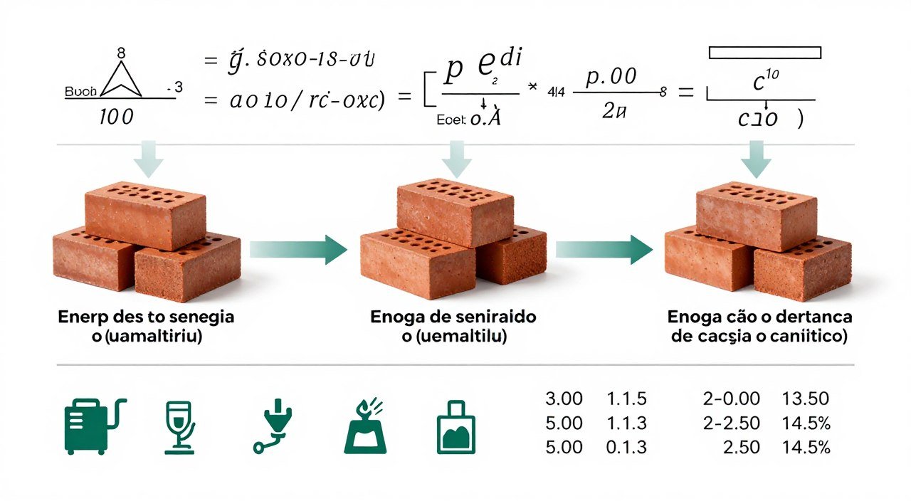 Infográfico explicativo mostrando passo a passo do cálculo de custo energético por tijolo produzido