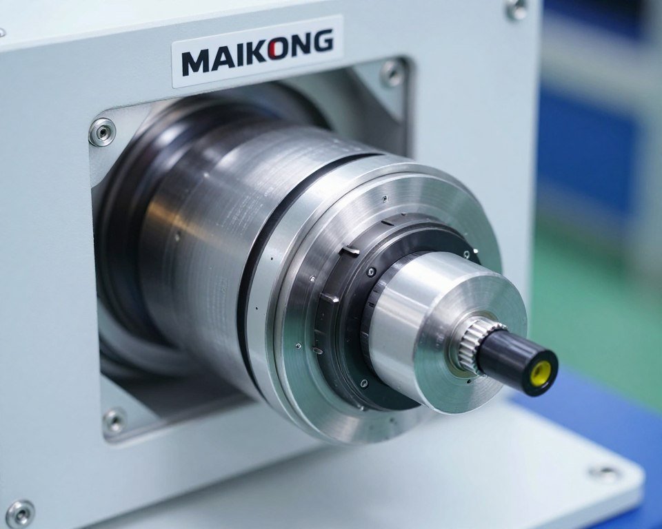 Sistema de vibração de alta frequência da máquina MAIKONG em close-up mostrando componentes técnicos