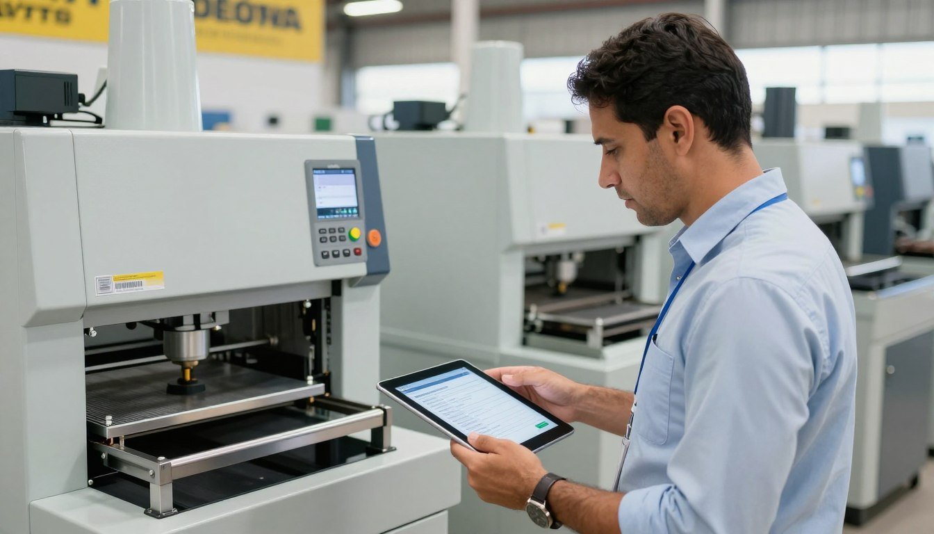 Empresário brasileiro analisando opções de máquinas de fazer blocos