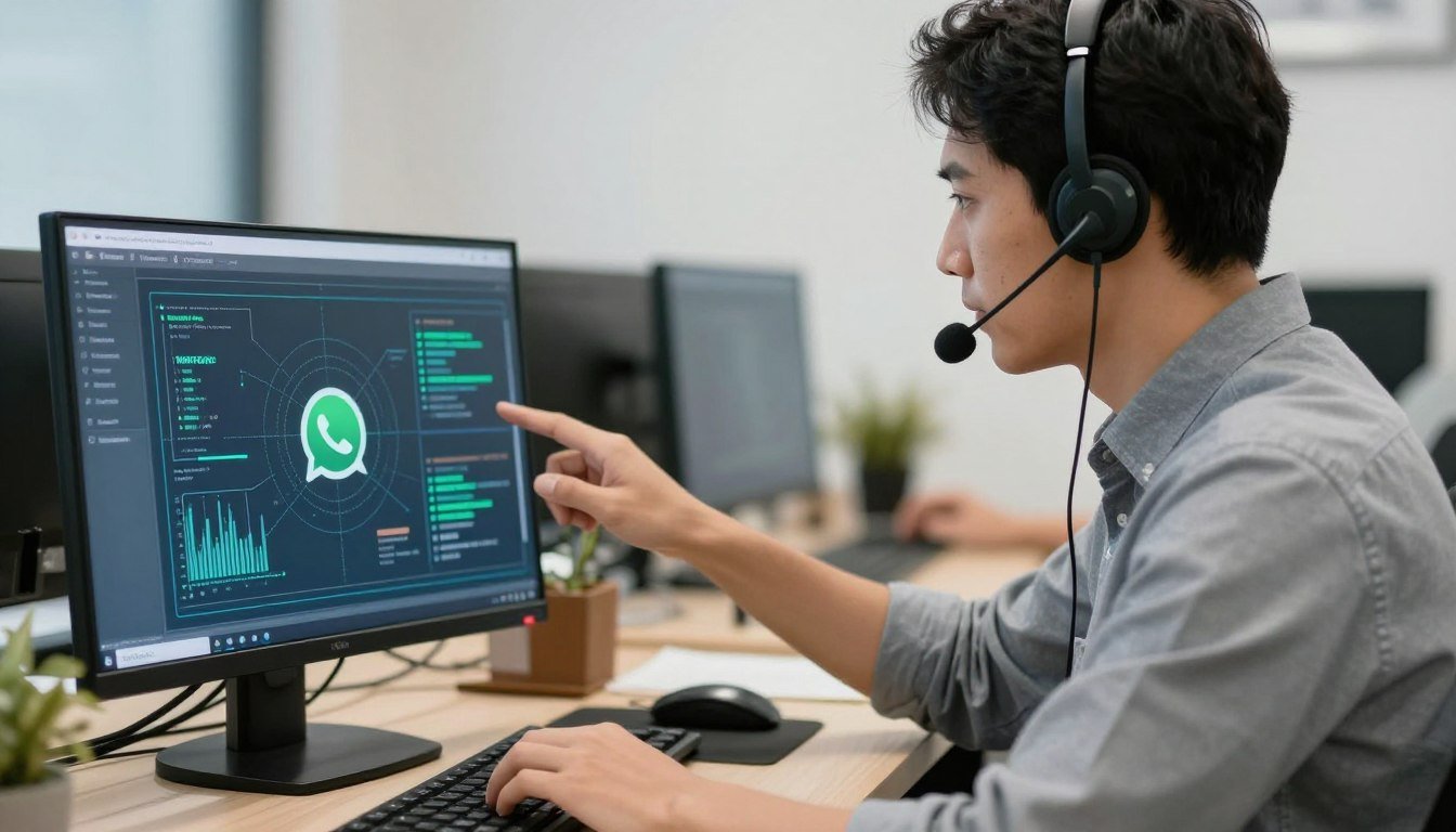 Equipe de suporte técnico MAIKONG atendendo cliente brasileiro via WhatsApp