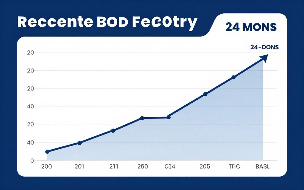 Gráfico mostrando crescimento de receita e lucro de fábrica de blocos ao longo de 24 meses
