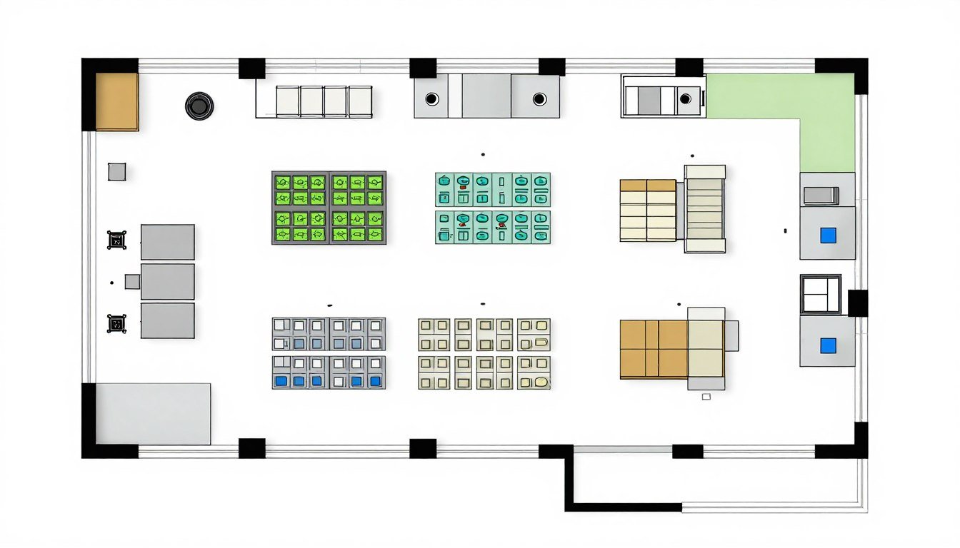 Layout de fábrica de blocos