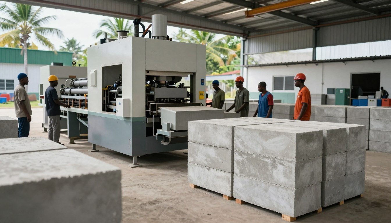 Linha de produção MAIKONG instalada na Nigéria produzindo blocos