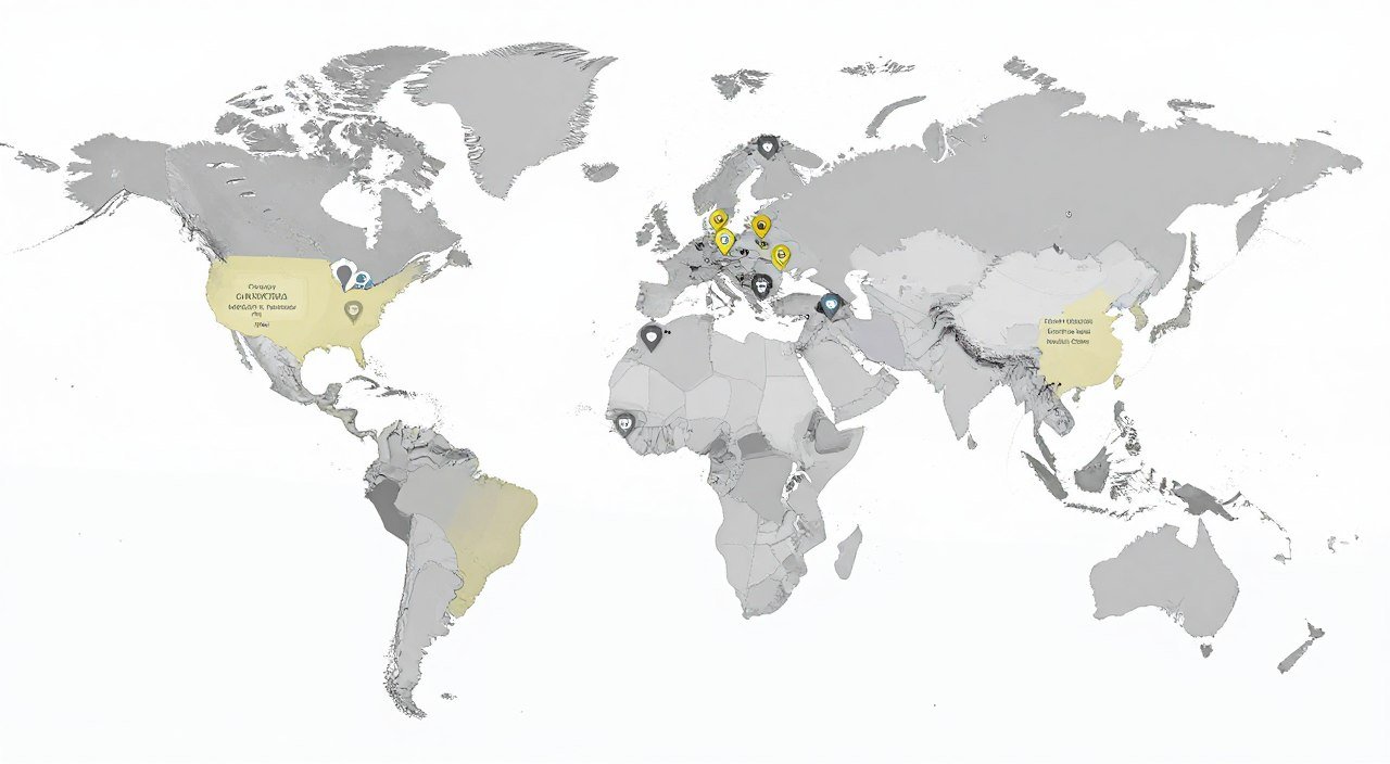 Mapa mundial mostrando distribuição global de clientes MAIKONG em mais de 100 países