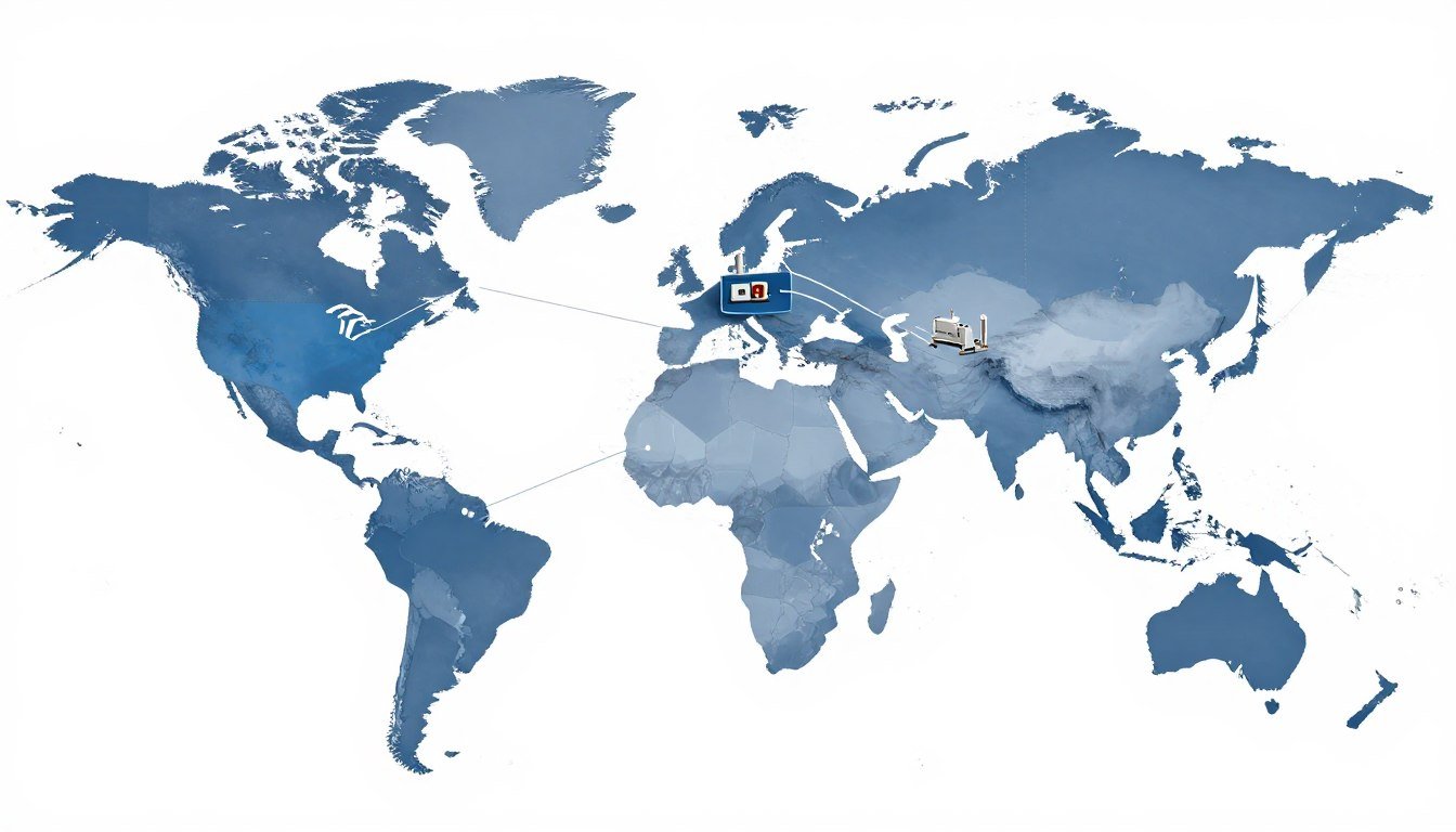 Mapa mundial mostrando instalações MAIKONG