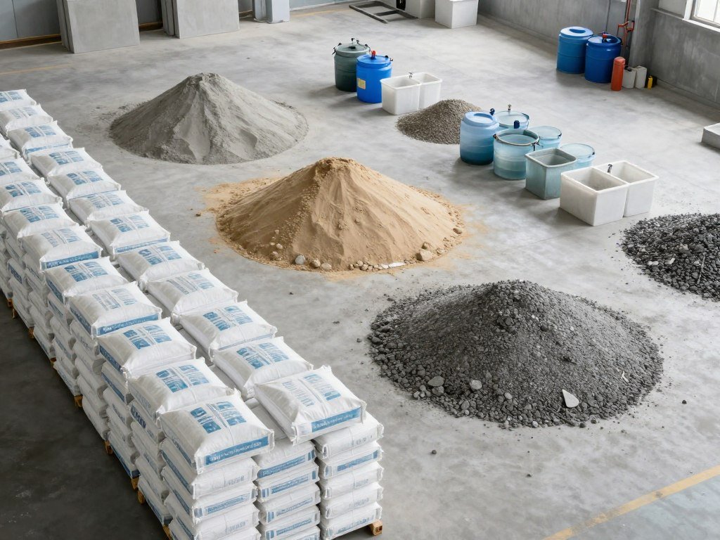 Matérias-primas separadas para produção de blocos de concreto