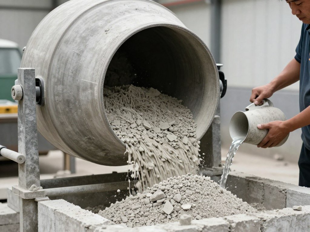 Misturador de concreto preparando massa