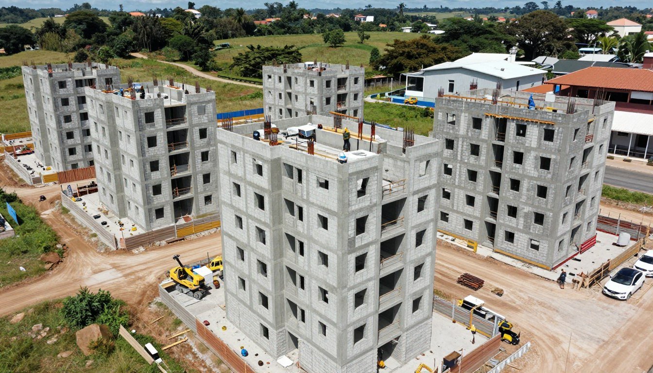 Obra pública de habitação popular em construção