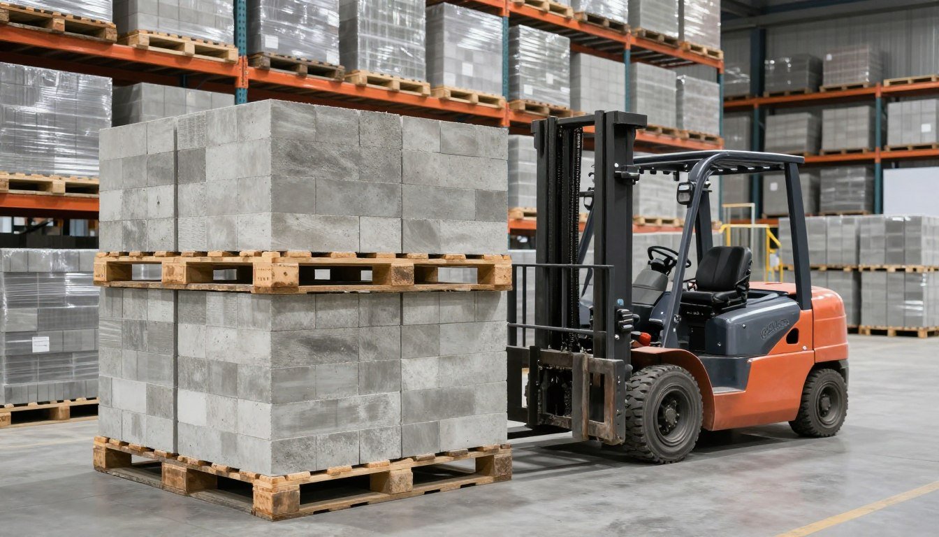 Sistema de paletização e logística de blocos de concreto