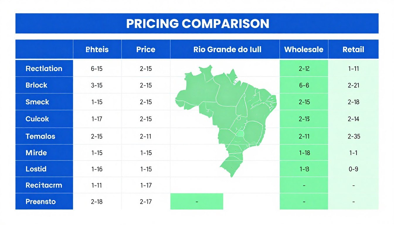 Tabela de preços mostrando comparação de valores de venda entre blocos e tijolos em diferentes regiões