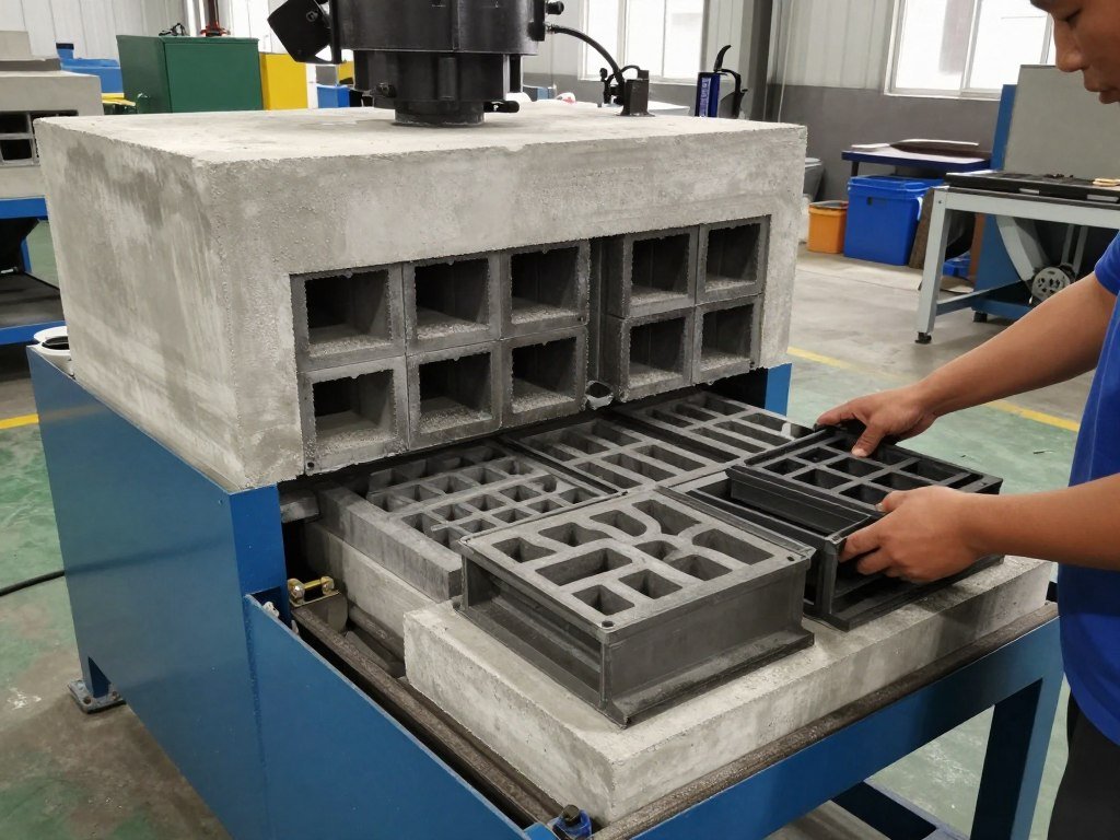 maquina de fabricar bloco com moldes intercambiáveis