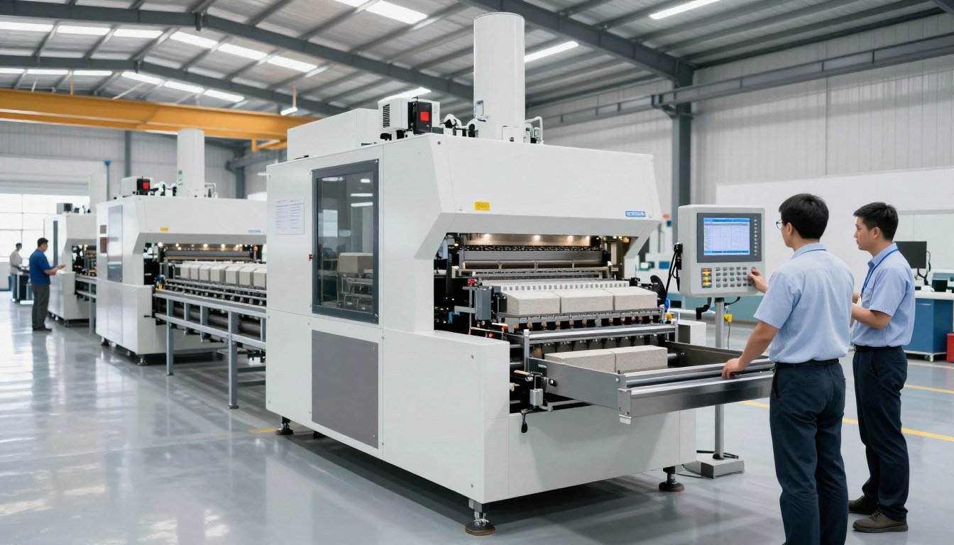 maquina de fazer blocos de concreto automatizada em linha de produção moderna
