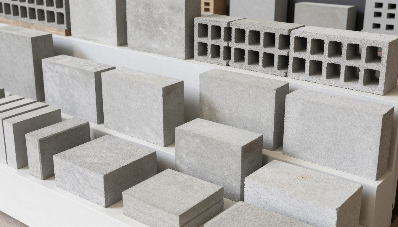 variedade de blocos de concreto diferentes formatos e aplicações