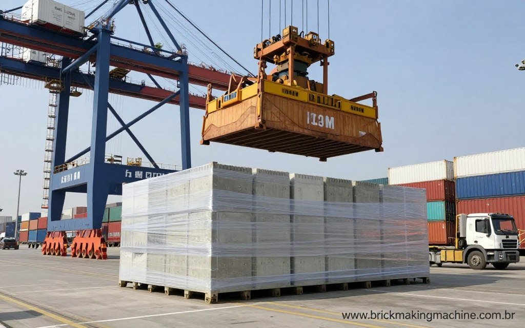 Container sendo carregado com máquinas MAIKONG para exportação