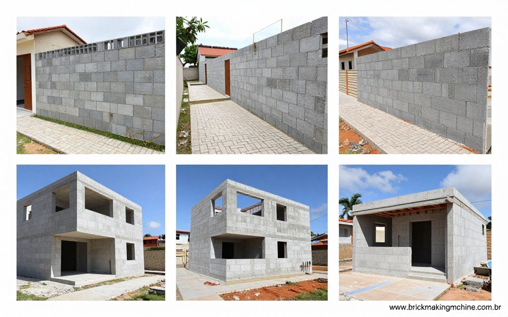Diferentes aplicações de formas para tijolo e bloco no Brasil