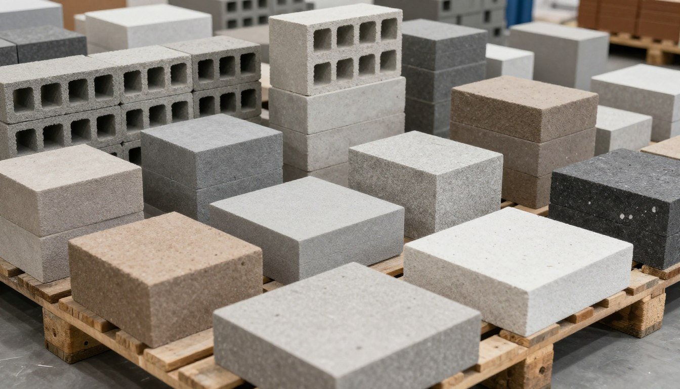 Diferentes tipos de tijolos ecológicos produzidos