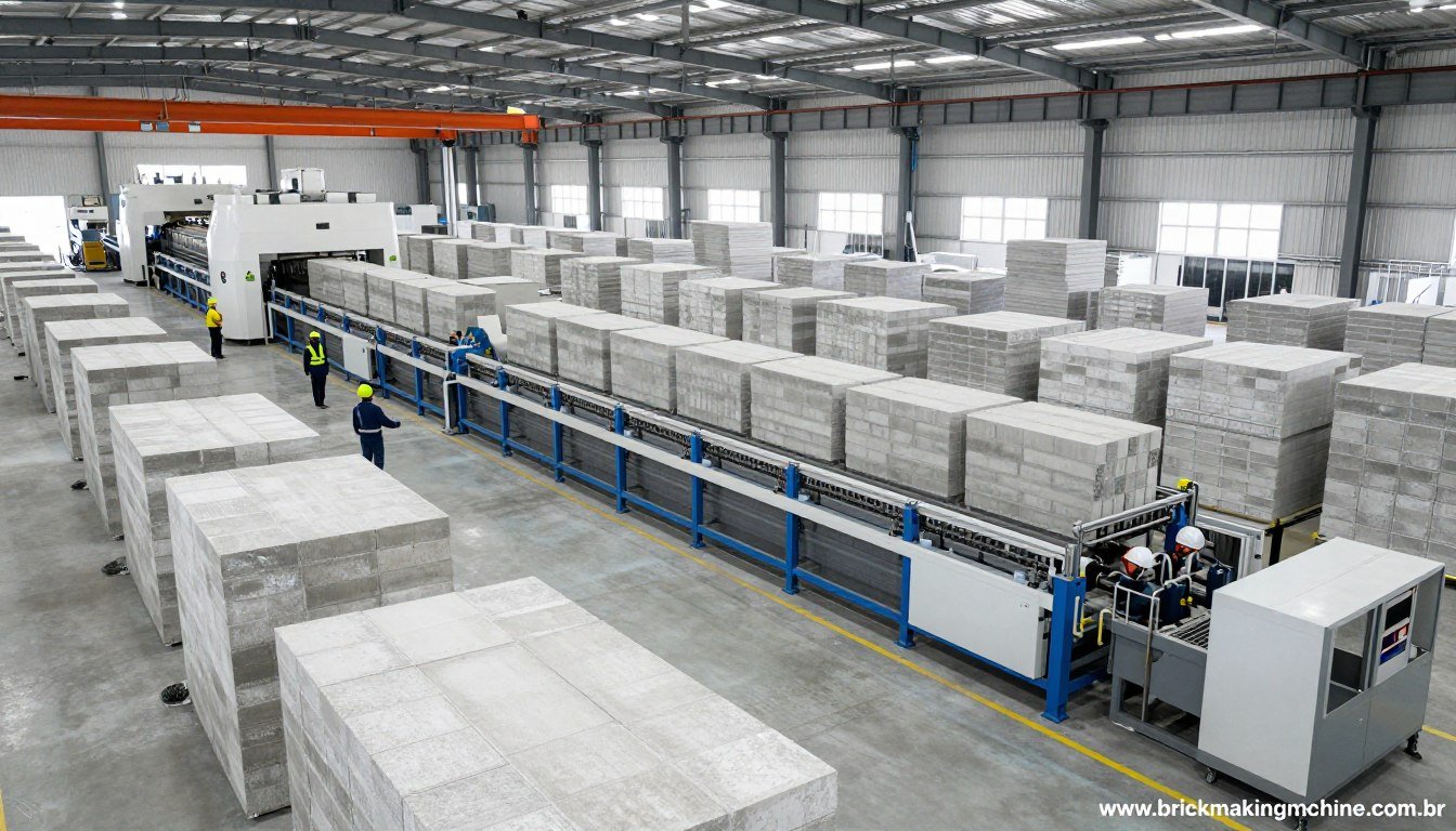 Fábrica de blocos de concreto em operação no Brasil com equipamentos MAIKONG