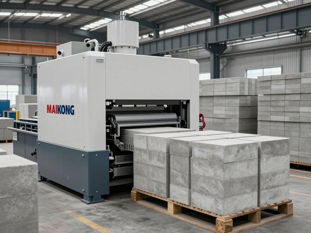 Fábrica de pré-moldados com máquina MAIKONG produzindo blocos Fábrica de pré-moldados com máquina MAIKONG produzindo blocos