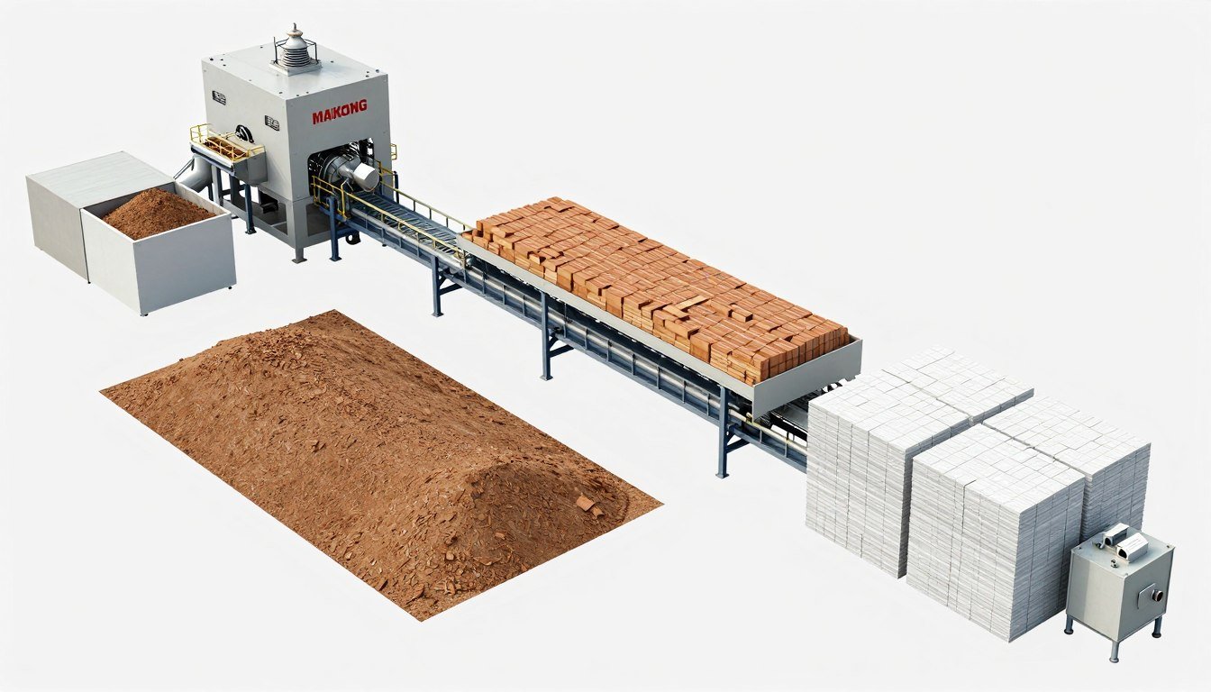 Layout completo de linha de produção de tijolos
