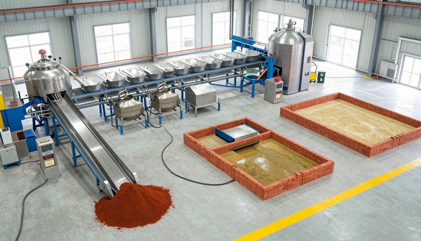 Linha de produção de tijolos mostrando fluxo completo de fabricação Linha de produção de tijolos mostrando fluxo completo de fabricação