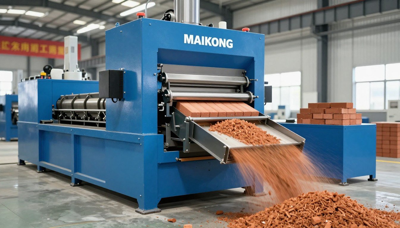 Máquina MAIKONG QT10-15 em operação produzindo tijolos ecológicos