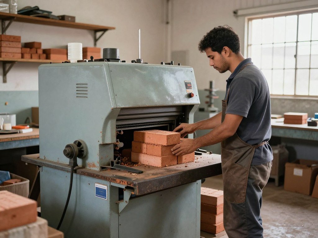 Pequeno empreendedor operando máquina de tijolo MAIKONG Pequeno empreendedor operando máquina de tijolo MAIKONG